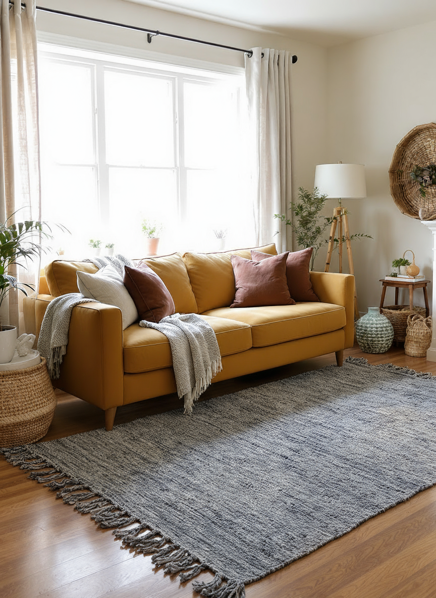 Flatweave Overdyed Jute & Leather Rug - 216 × 125 cm