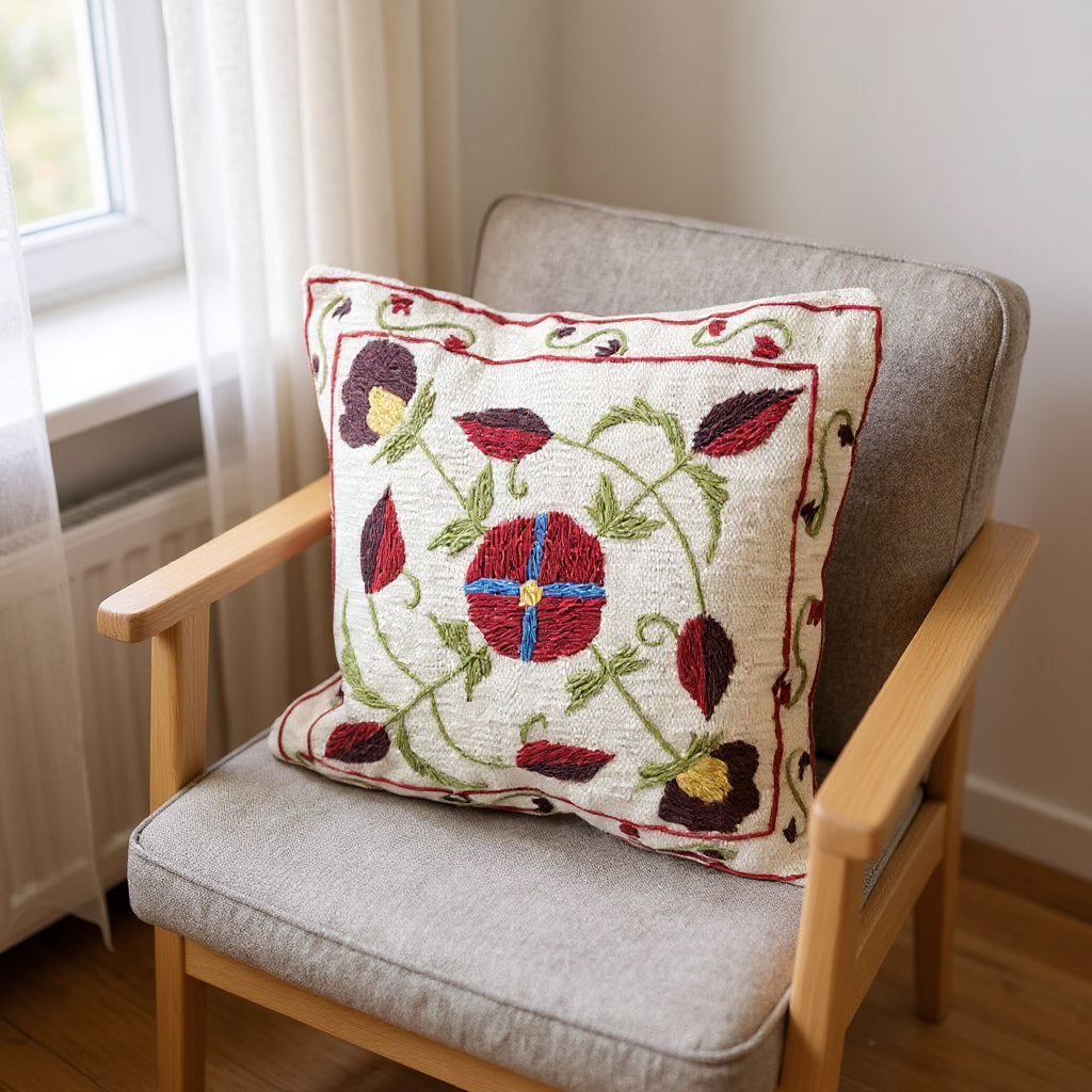 Suzani Hand Embroidered Cushion Cover - 45 x 45 cm