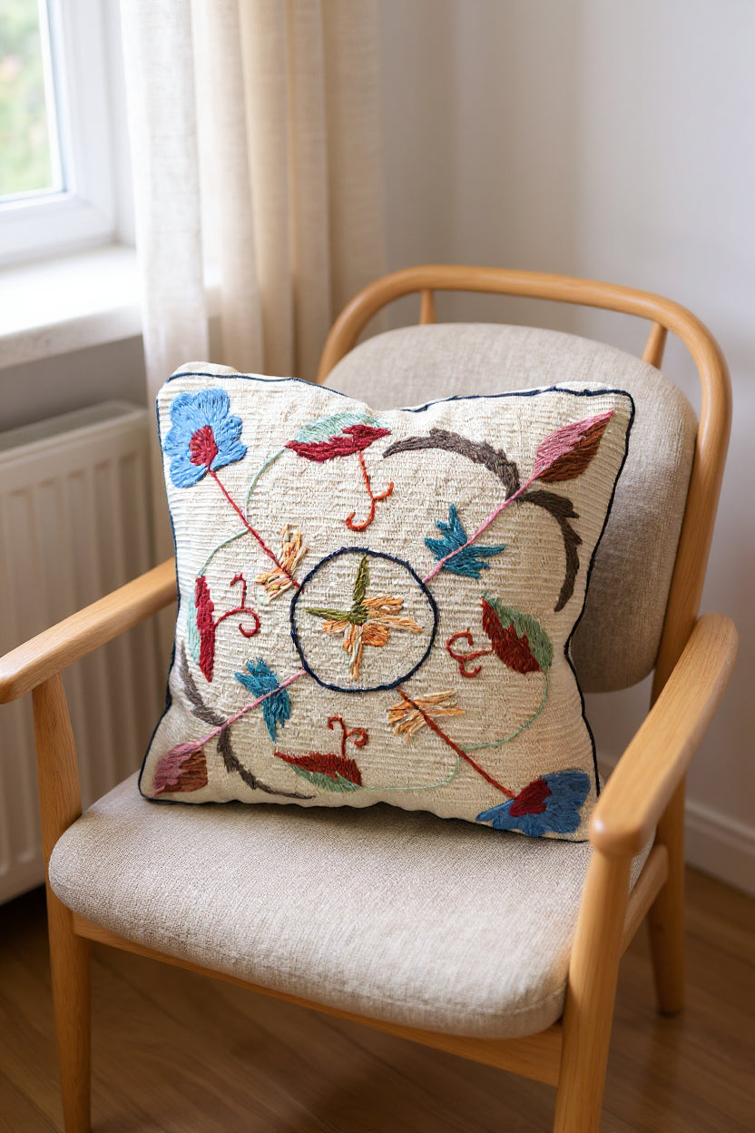 Suzani Hand Embroidered Cushion Cover - 45 x 45 cm