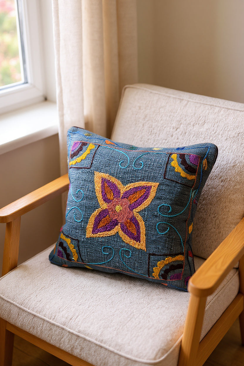 Suzani Hand Embroidered Cushion Cover - 45 x 45 cm