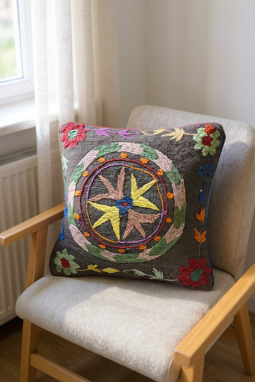 Suzani Hand Embroidered Cushion Cover - 45 x 45 cm