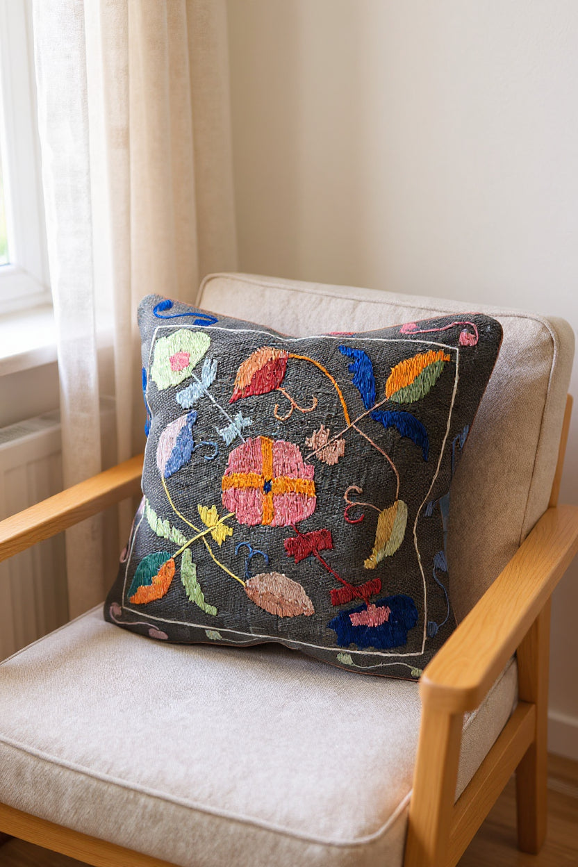 Suzani Hand Embroidered Cushion Cover - 45 x 45 cm