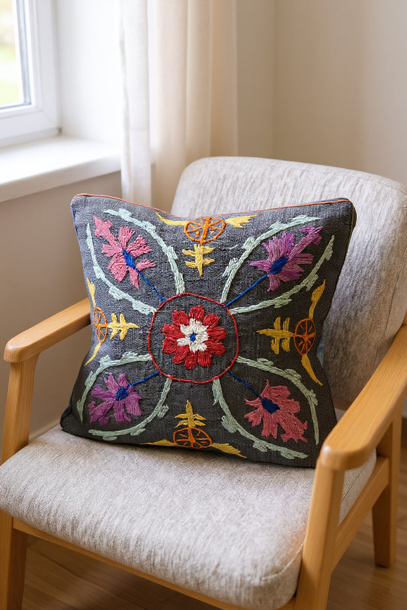 Suzani Hand Embroidered Cushion Cover - 45 x 45 cm