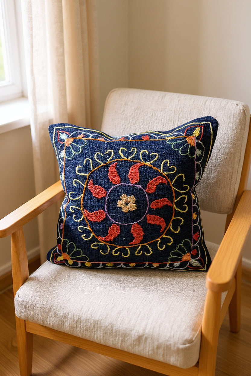 Suzani Hand Embroidered Cushion Cover - 45 x 45 cm