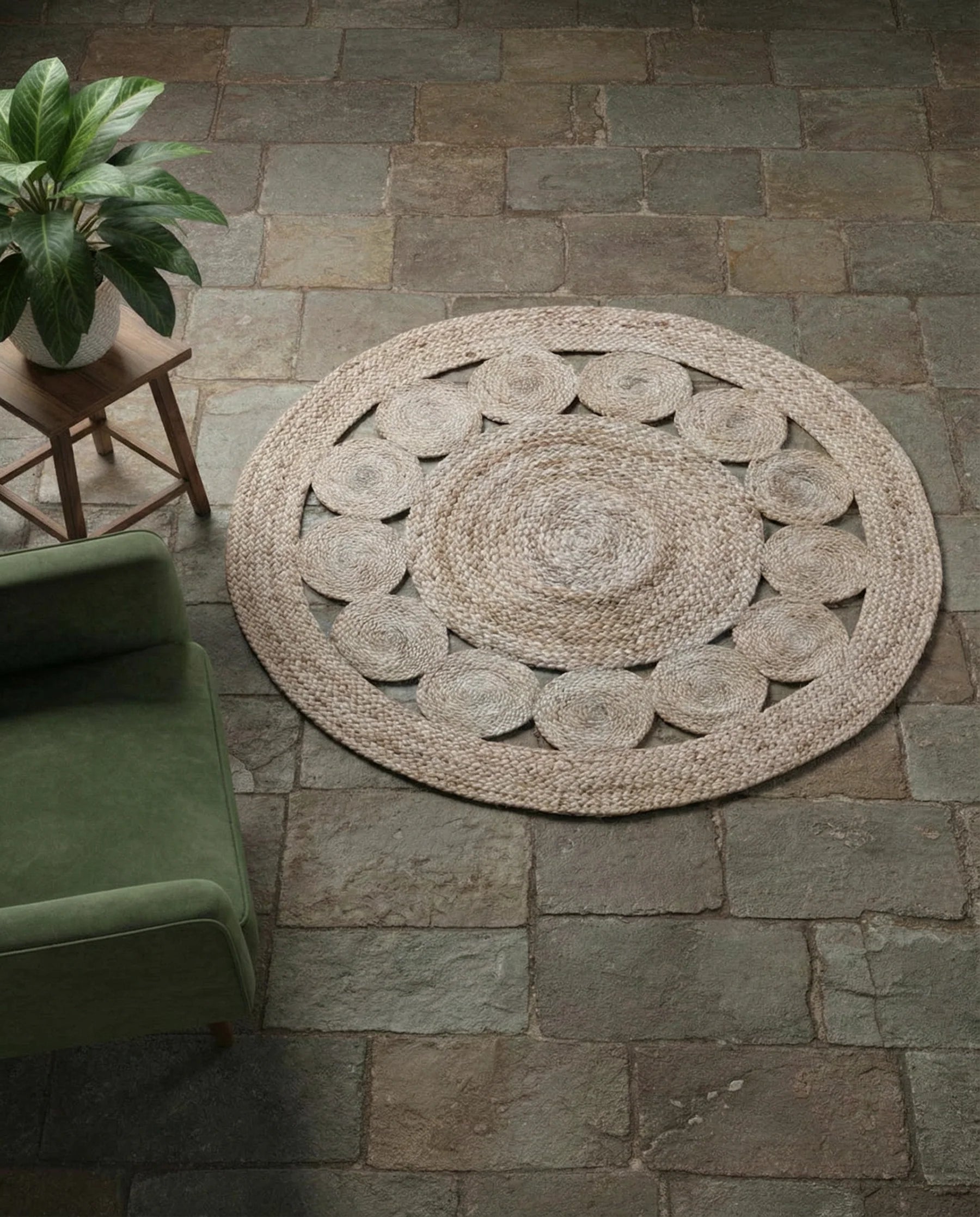 Braided Natural Round Jute Rug - 95 x 95 cm
