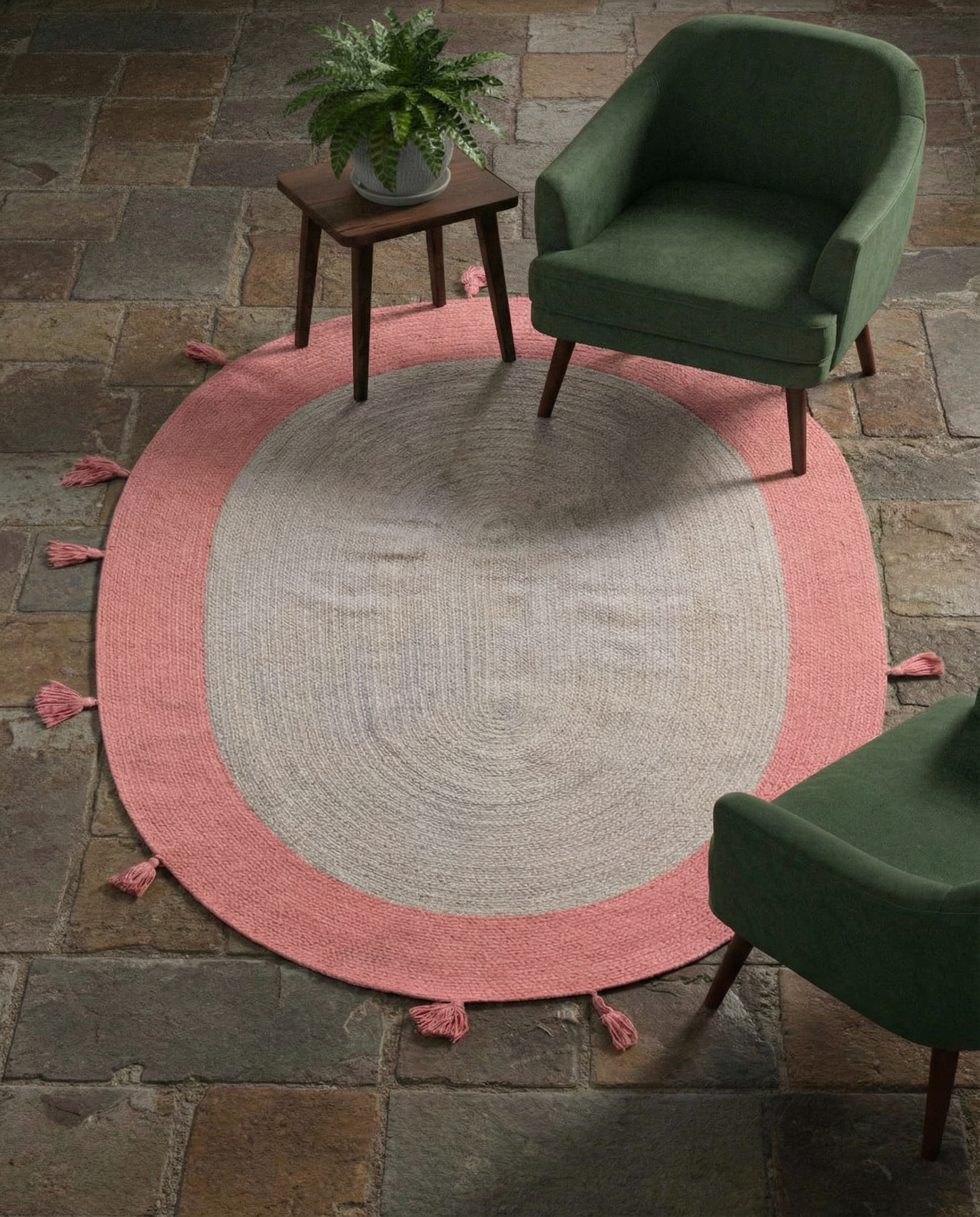 Braided Natural Oval Jute Rug - 158 x 122 cm
