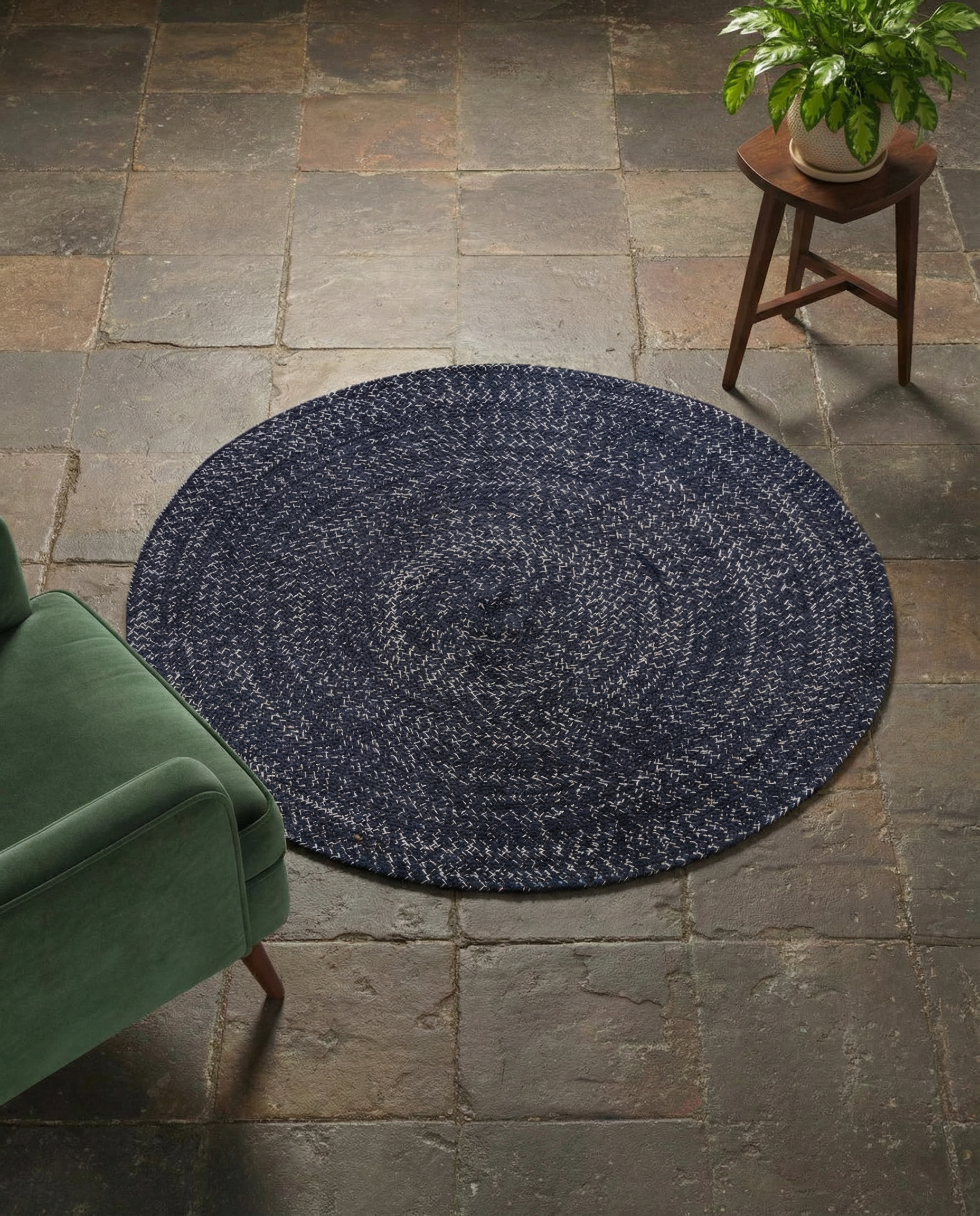 Braided Overdyed Round Jute Rug - 122 x 122 cm