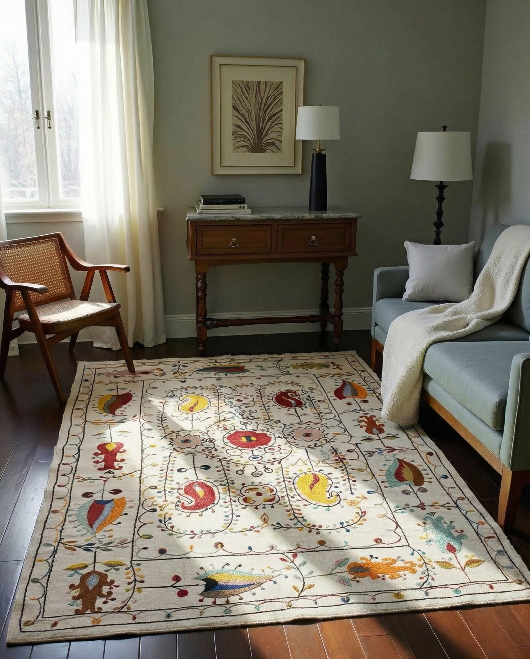 Suzani Hand Embroidered Kilim - Size: 240 x 155 cm