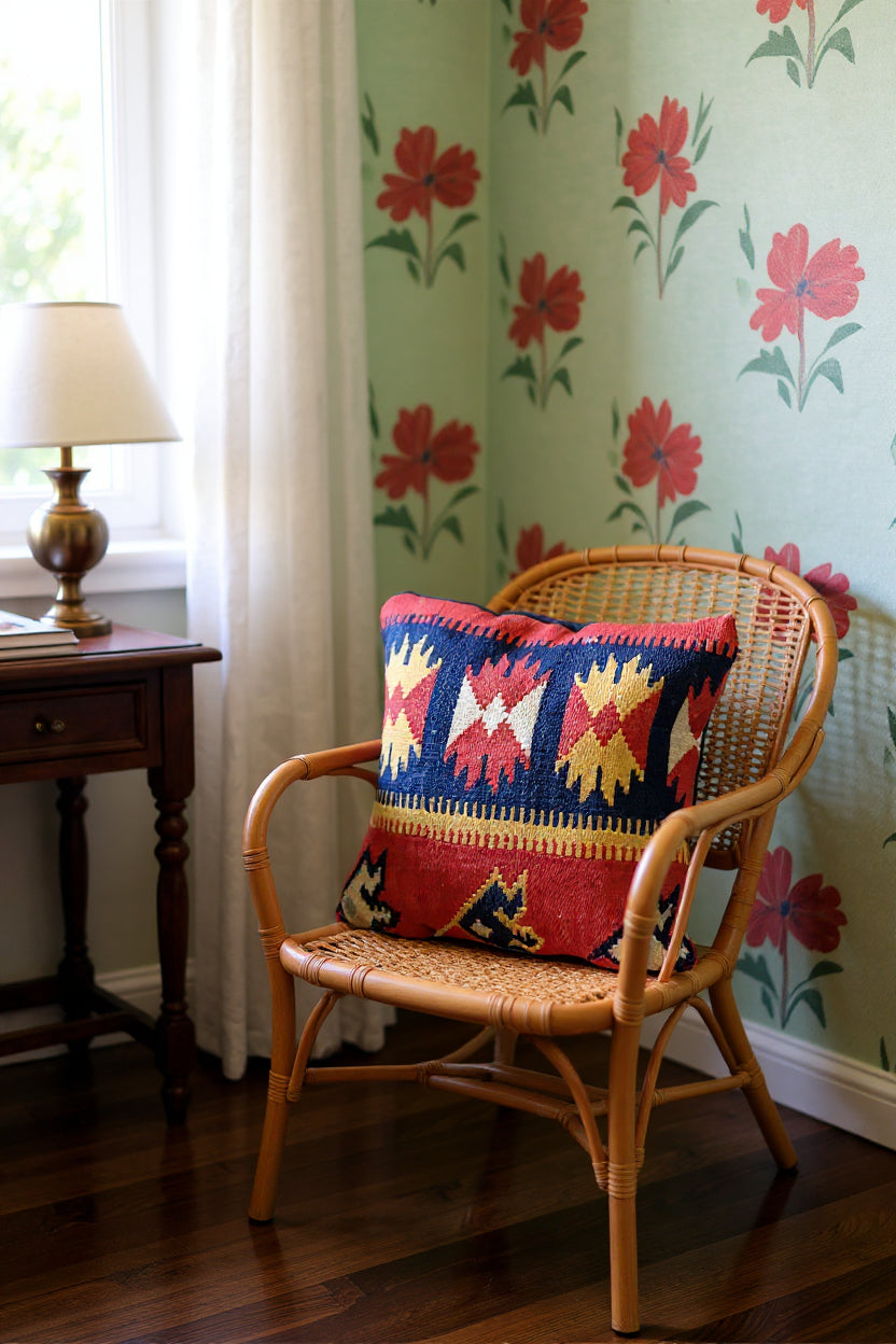 Turkish Kilim Vintage Cushion Cover - 40 x 40 cm